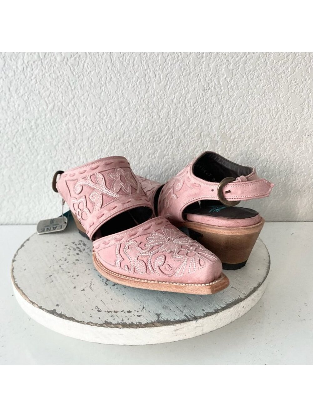 Lane Pink Embroidered Leather Cutout Ankle Booties